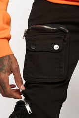 JOURNEY TO GREATNESS" CARGO FLARE STACK DENIM (JET BLACK)