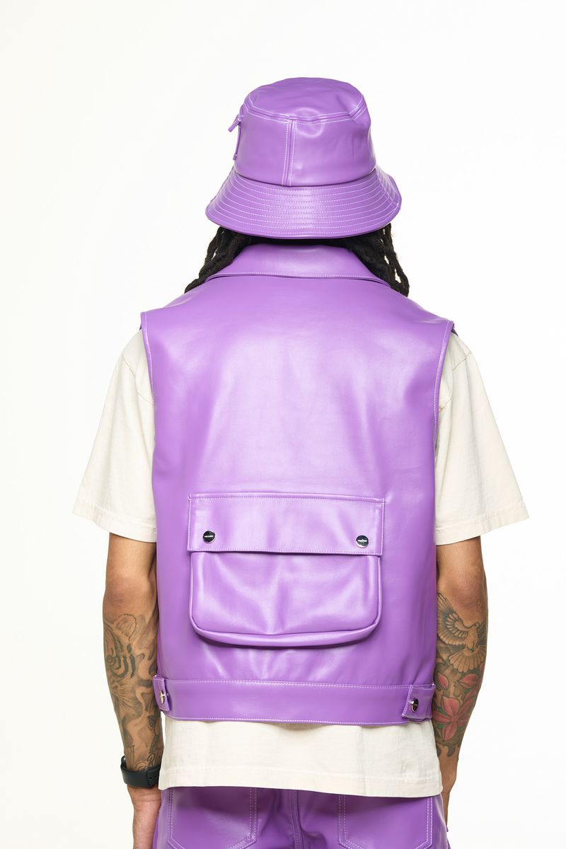 "FLOAT ON" CARGO LEATHER VEST (ELECTRIC VIOLET)