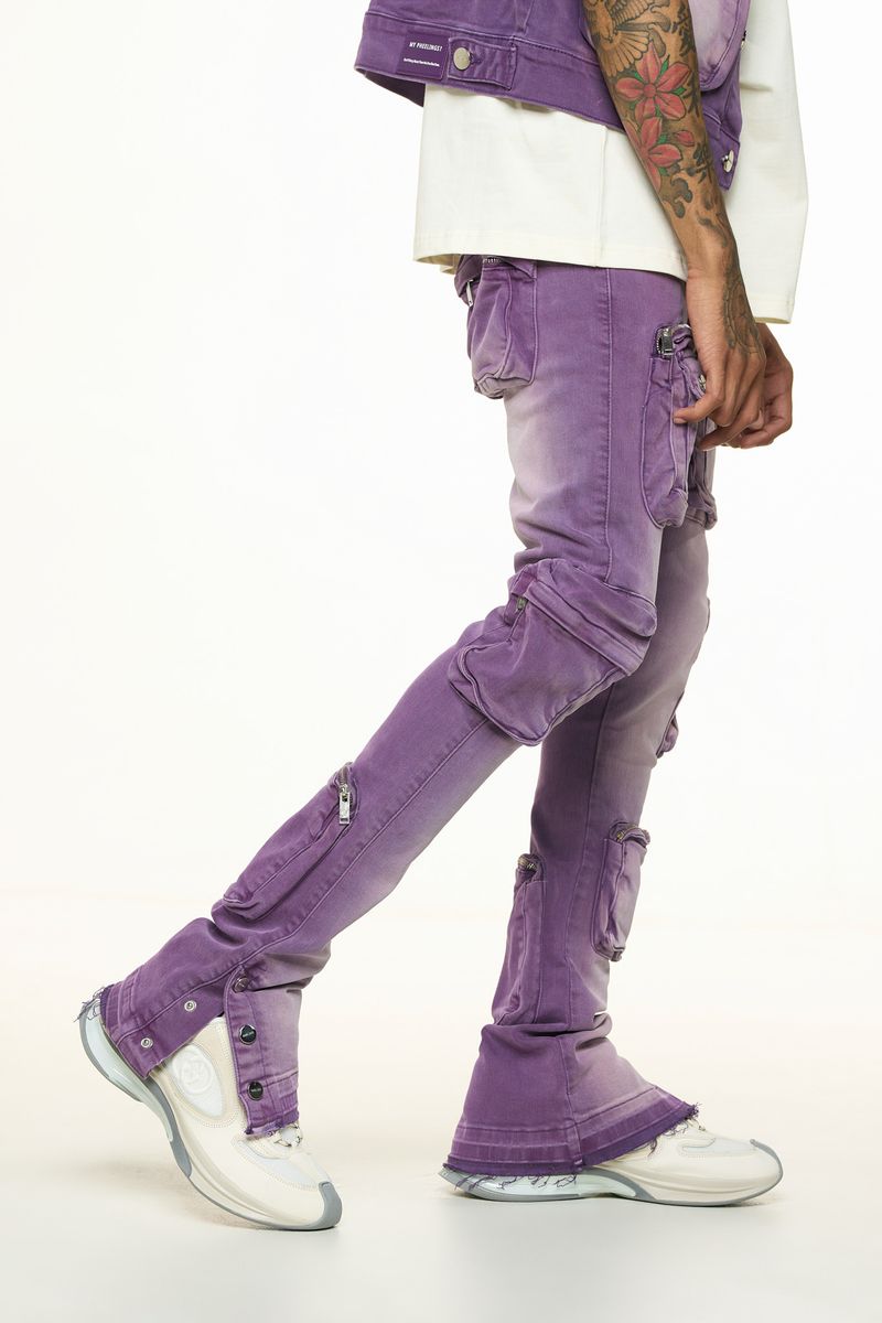 "JOURNEY TO GREATNESS" CARGO FLARE STACK DENIM (LAVANDER)