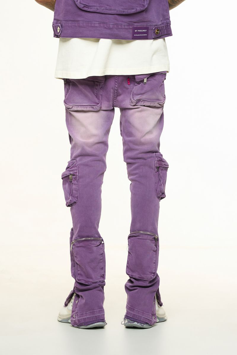 "JOURNEY TO GREATNESS" CARGO FLARE STACK DENIM (LAVANDER)