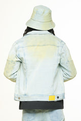 "MENDING HEARTS" EMBOSSED DENIM JACKET (LIGHT BLUE/SAND)