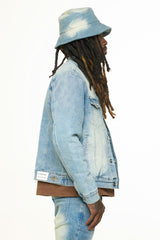 "NEW EMOTIONS" EMBOSSED DENIM JACKET (LIGHT BLUE STONE WASH)