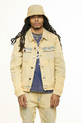 "MENDING HEARTS" EMBOSSED DENIM JACKET (LIGHT BLUE/SAND)