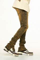 "EMOTIONALLY DRIVEN"FLARE STACK DENIM (BROWN VINTAGE WASH)