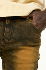 "EMOTIONALLY DRIVEN"FLARE STACK DENIM (BROWN VINTAGE WASH)