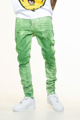 "WASHED AWAY" SKINNY DENIM (KELLY GREEN OVERDYE)