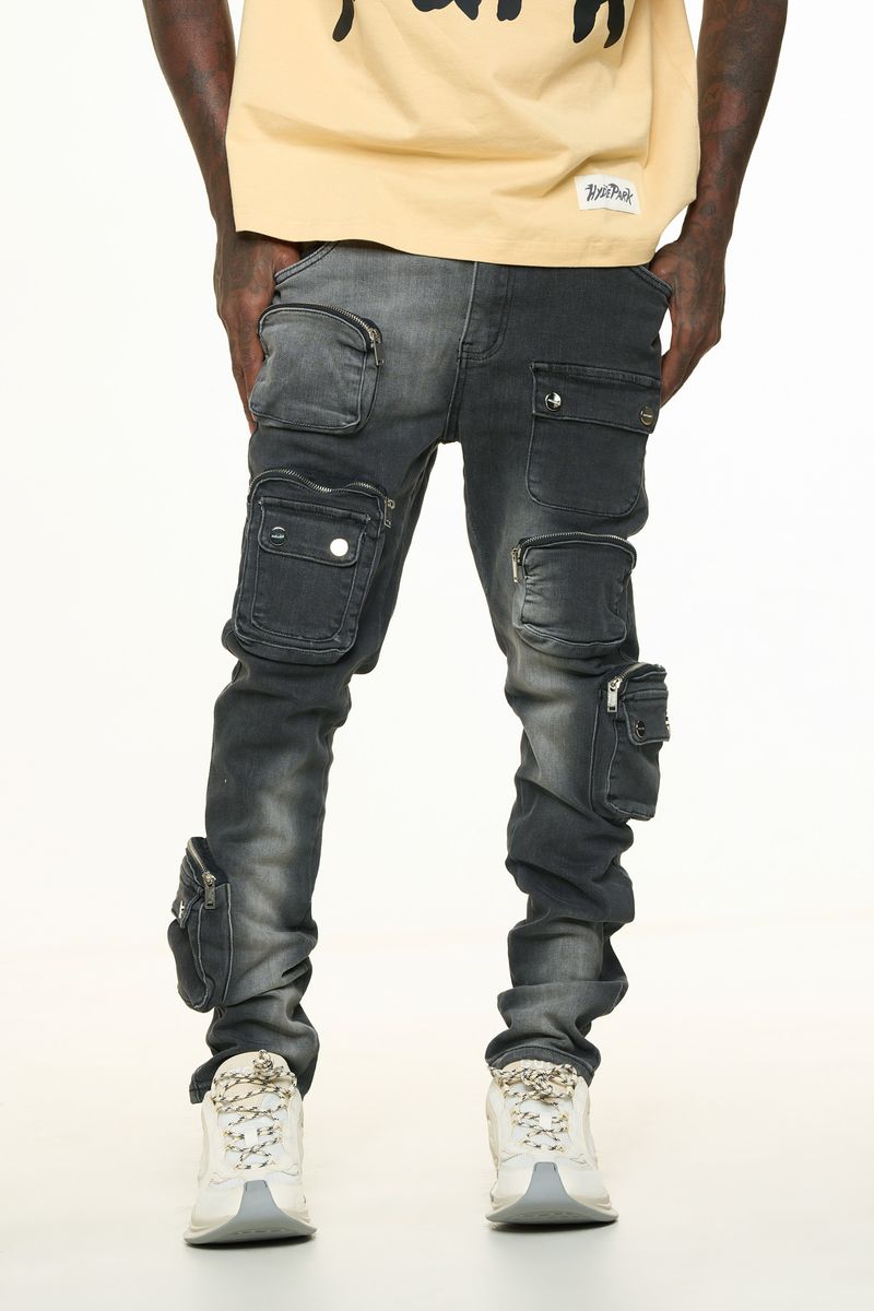 "LUCID DREAMS" CARGO SKINNY DENIM (FADED BLACK)