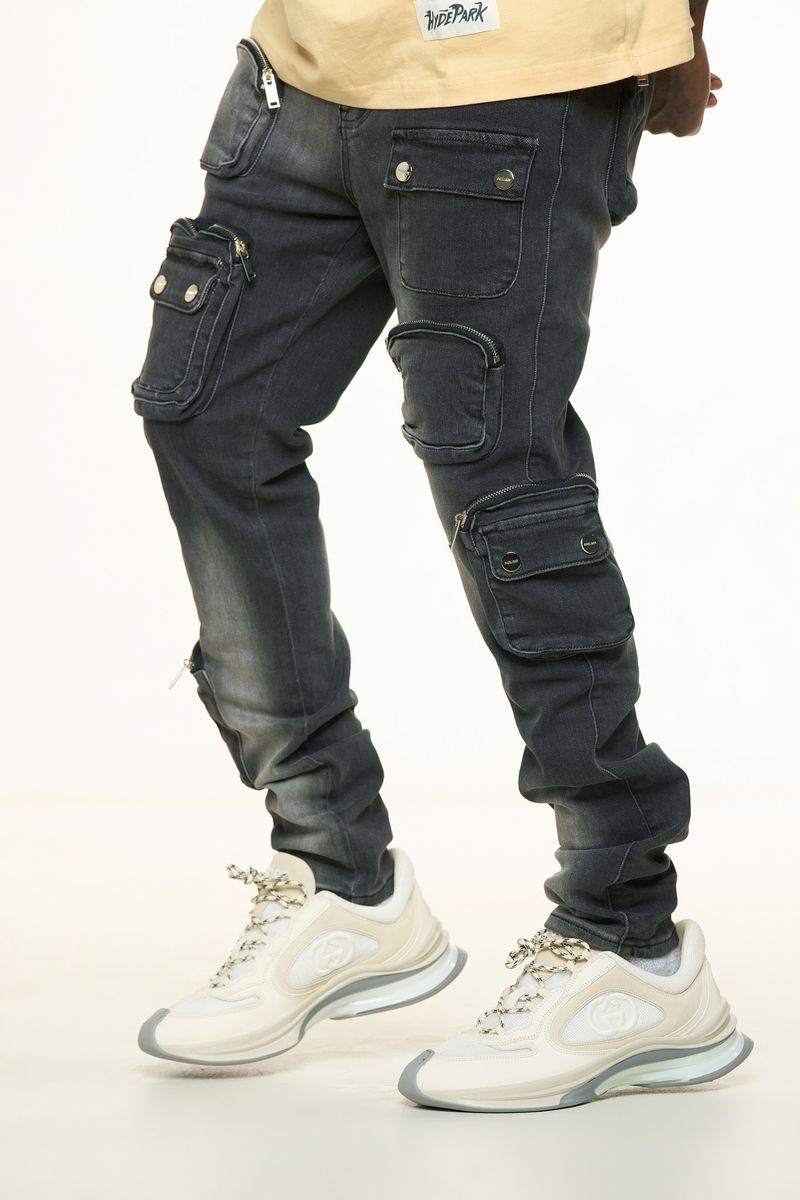 "LUCID DREAMS" CARGO SKINNY DENIM (FADED BLACK)