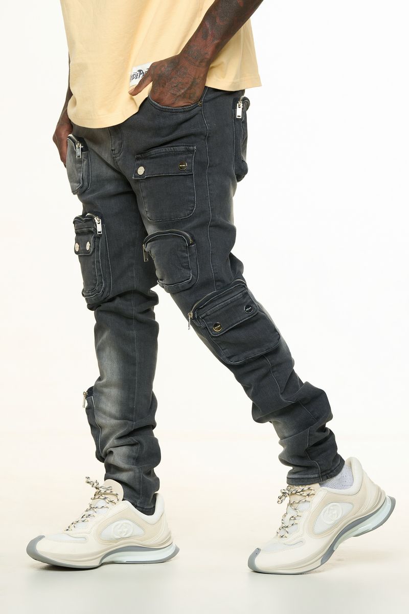 "LUCID DREAMS" CARGO SKINNY DENIM (FADED BLACK)