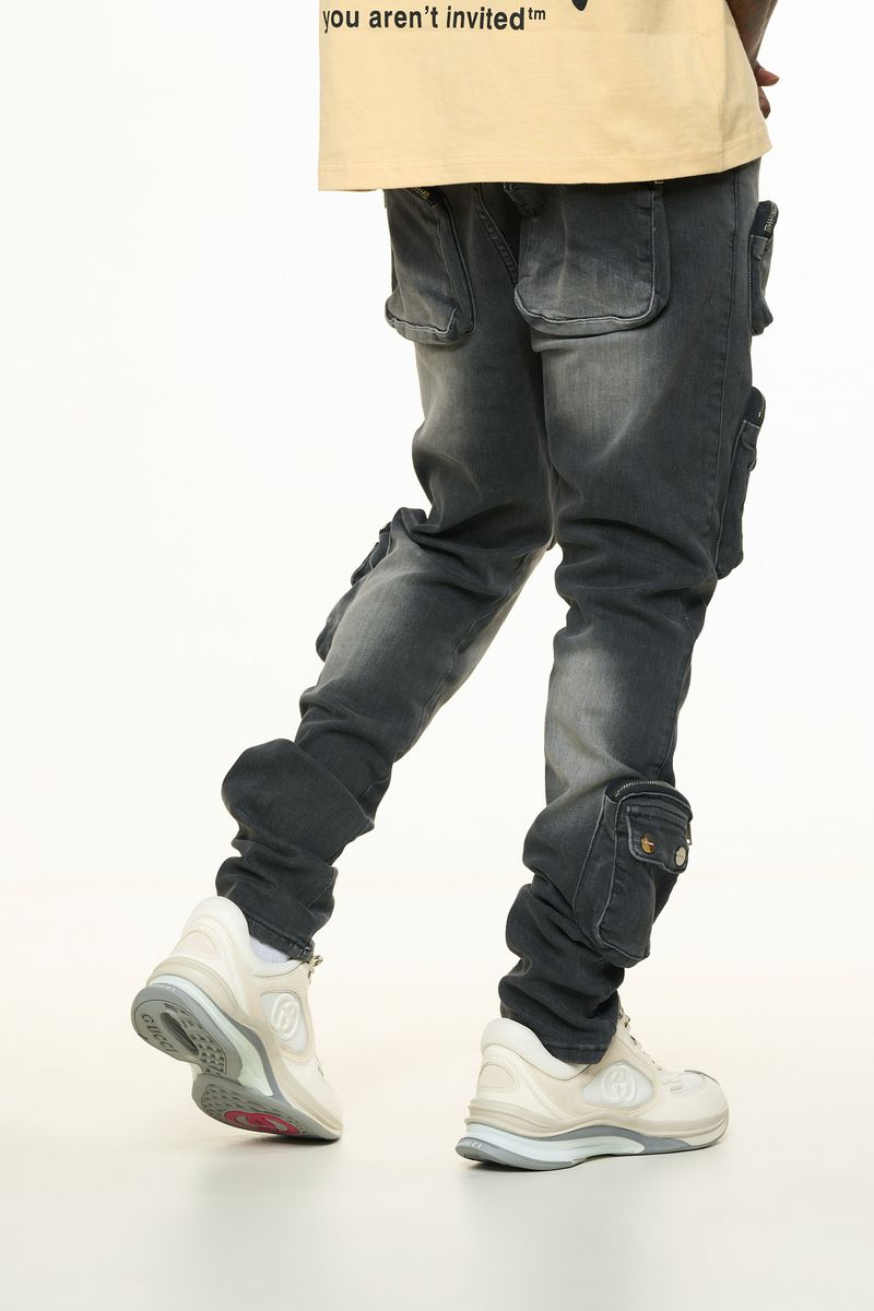 "LUCID DREAMS" CARGO SKINNY DENIM (FADED BLACK)