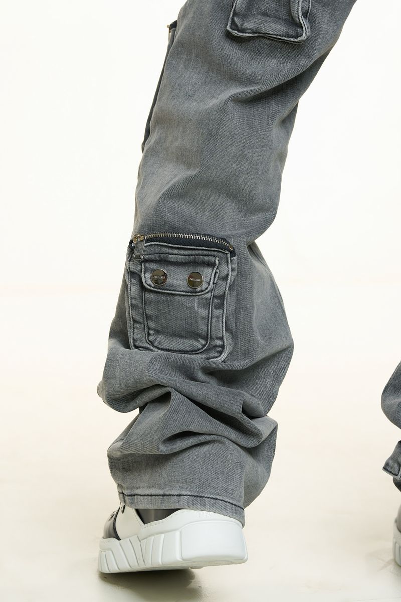 "HEAVY THOUGHTS" CARGO BAGGY DENIM (CHARCOAL GREY WASH)