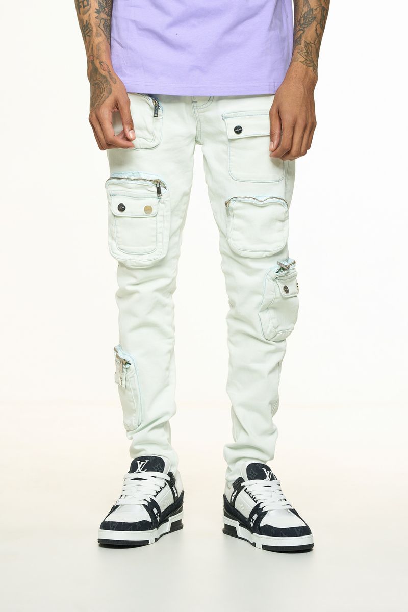 "LUCID DREAMS" CARGO SKINNY DENIM (FADED LIGHT BLUE)