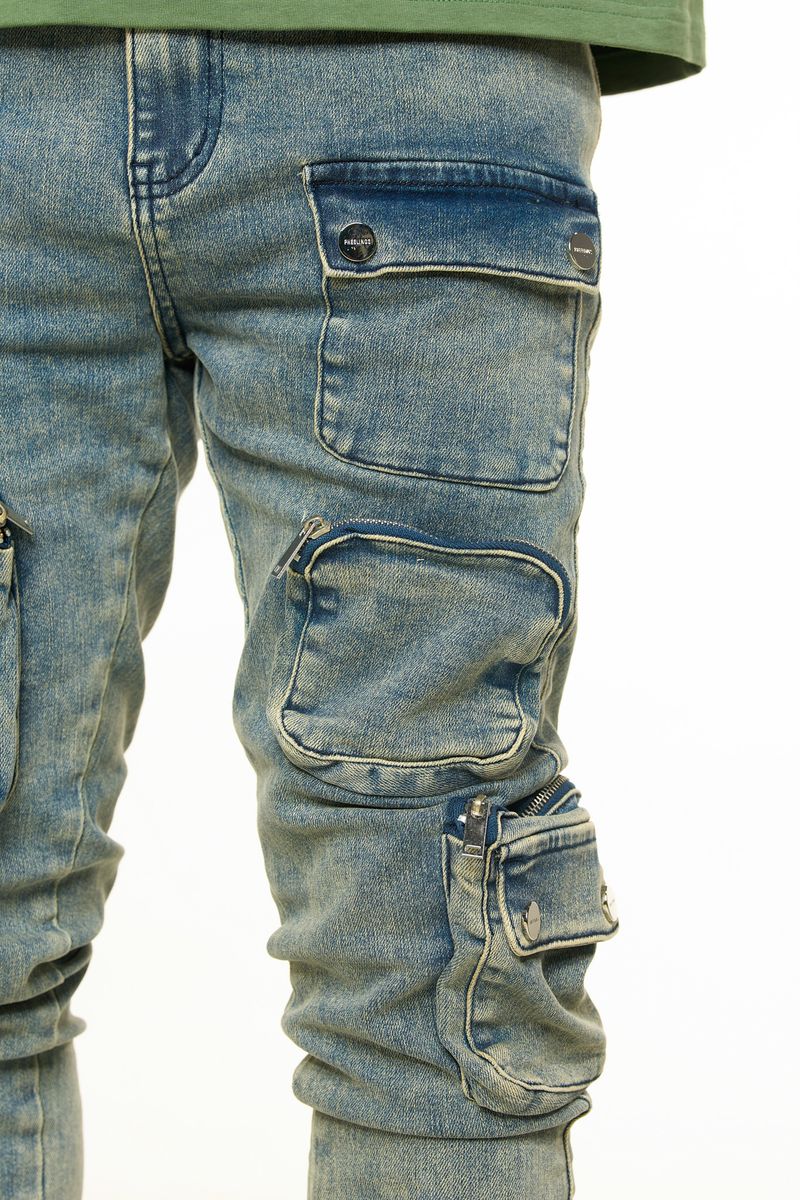 "LUCID DREAMS" CARGO SKINNY DENIM (MEDIUM BLUE/ SAND)