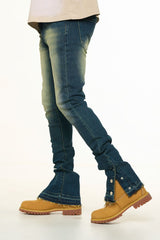 "EMOTIONALLY DRIVEN"FLARE STACK DENIM (MEDIUM BLUE VINTAGE WASH)