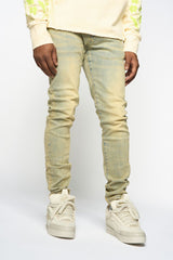 "SURVIVED" SKINNY DENIM (MEDIUM BLUE/GREEN)