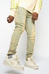 "SURVIVED" SKINNY DENIM (MEDIUM BLUE/GREEN)