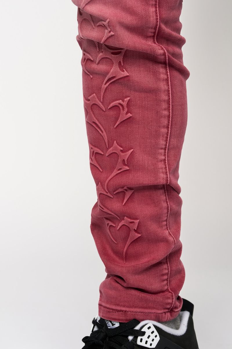 "SHATTERED HEARTS" SKINNY DENIM (BURGUNDY)