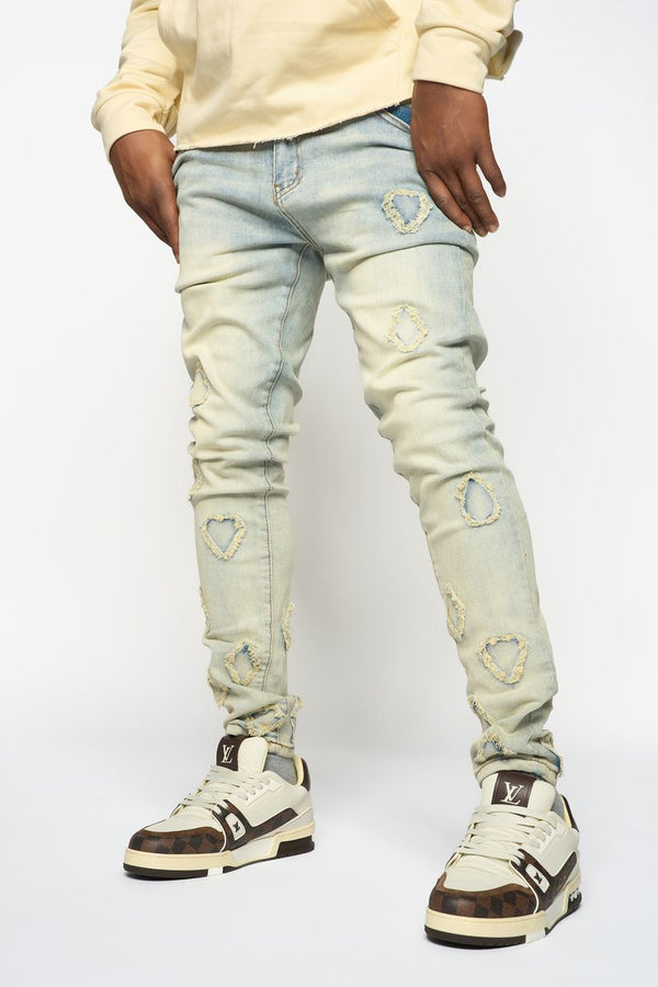 "DIAMOND TEARS" SKINNY DENIM (LIGHT BLUE)