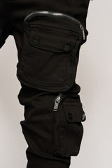 JOURNEY TO GREATNESS"  CARGO FLARE STACK DENIM (JET BLACK)