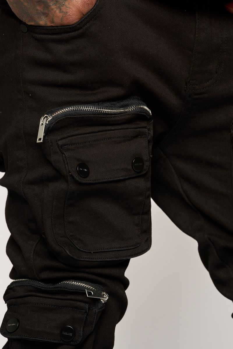 JOURNEY TO GREATNESS"  CARGO FLARE STACK DENIM (JET BLACK)