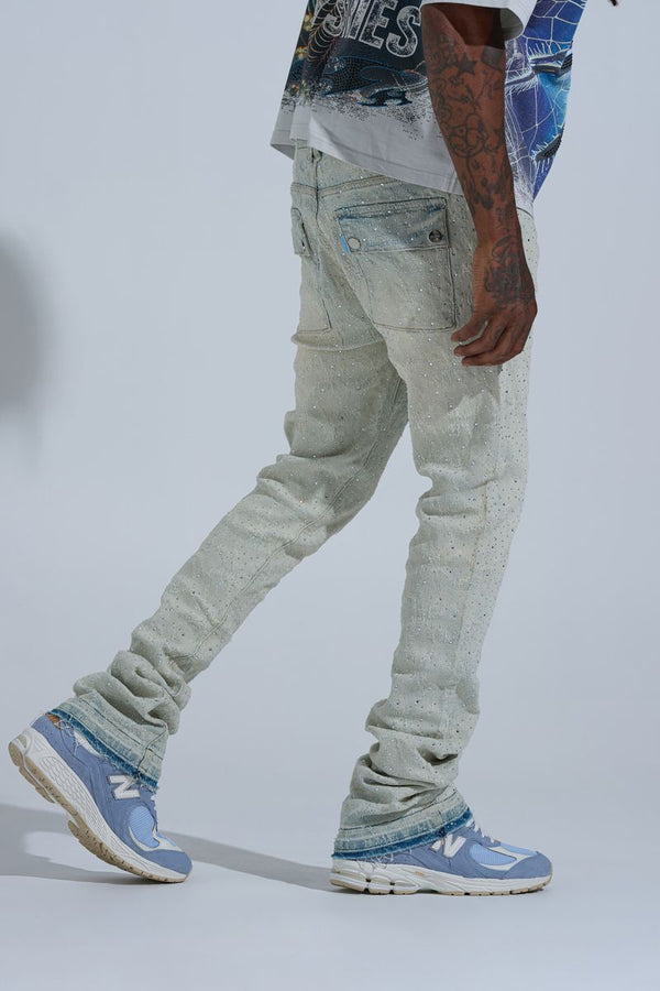 "FIRST MILLION" RHINESTONE STACK DENIM (LIGHT BLUE)