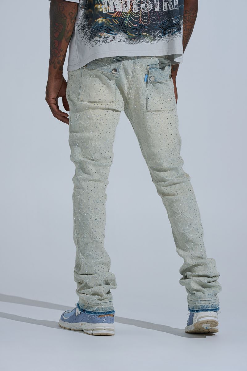 "FIRST MILLION" RHINESTONE STACK DENIM (LIGHT BLUE)