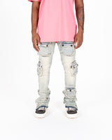 "JOURNEY TO GREATNESS" CARGO FLARE STACK DENIM