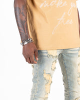 "SEIZE THE DAY" FLARE STACK DENIM