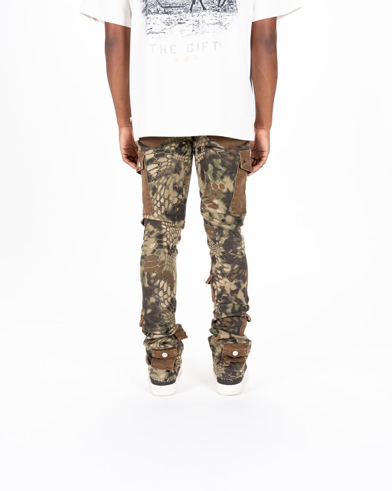 "MY PLEASURE" CARGO FLARE STACK DENIM