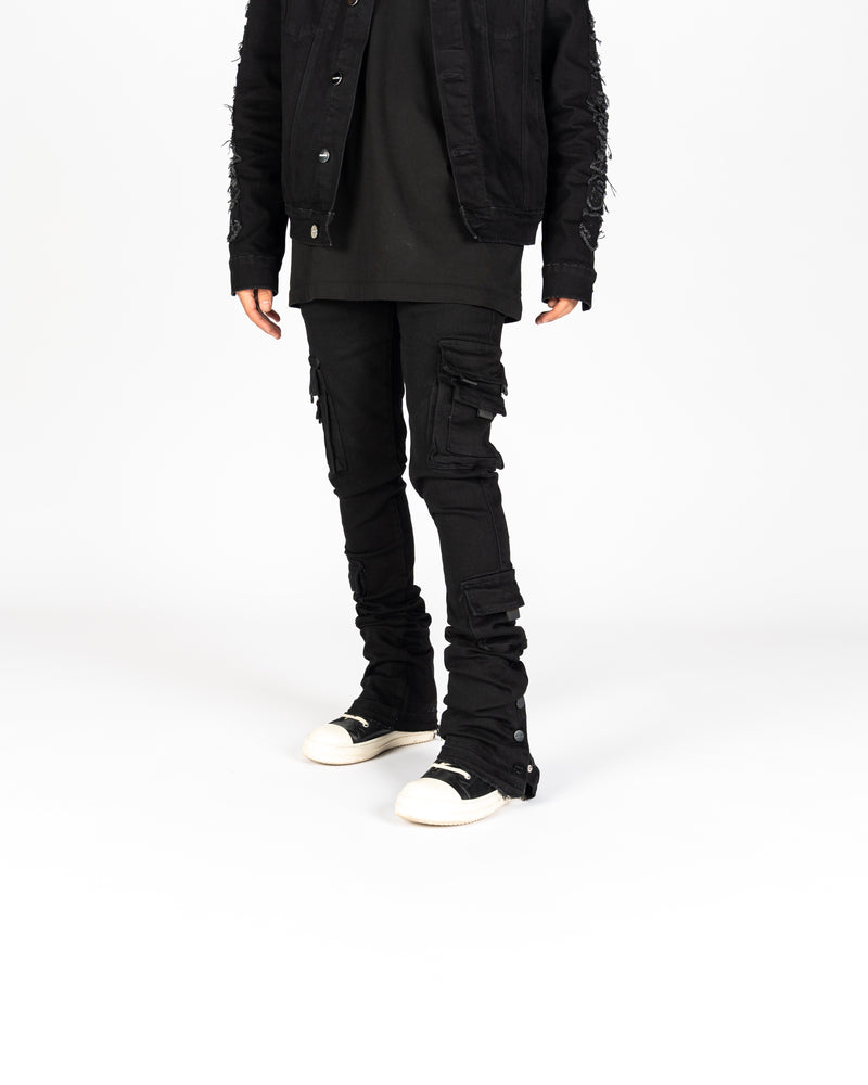 "EMPOWERED ESSENCE" CARGO FLARE STACK DENIM