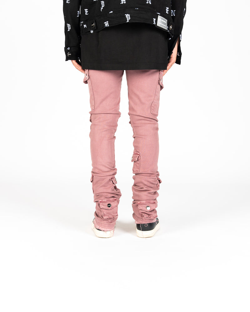 "MY PLEASURE" CARGO FLARE STACK DENIM