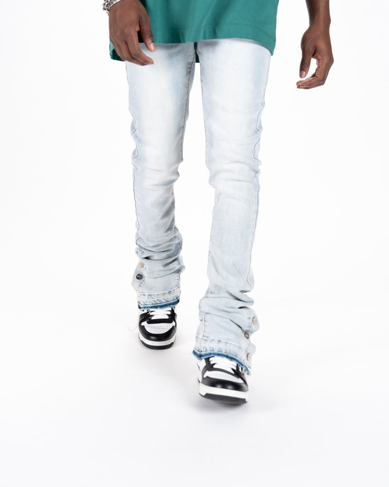 "EMOTIONALLY DRIVEN" FLARE STACK DENIM