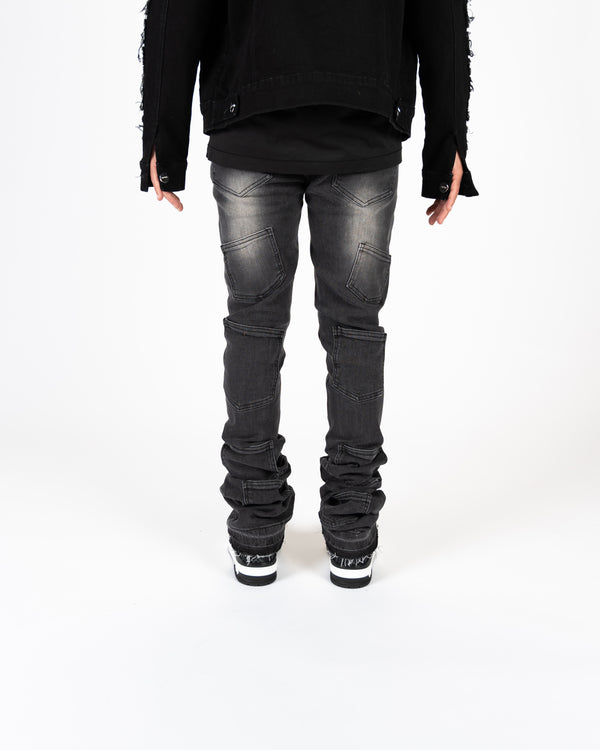 'EMOTIONALLY NUMB" FLARE STACK DENIM