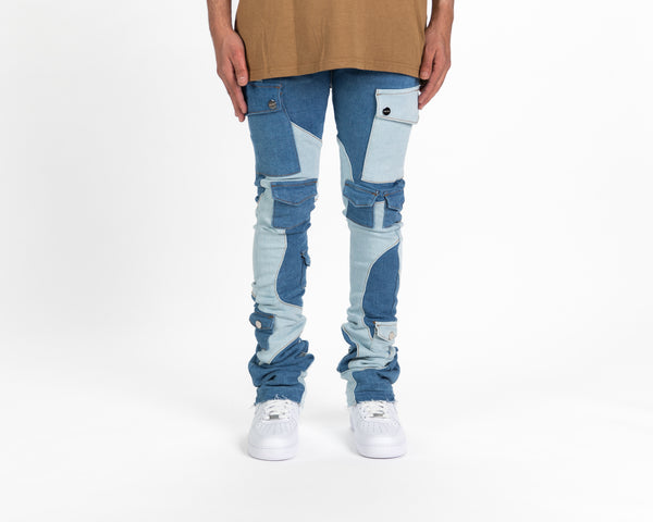 "MY PLEASURE" CARGO FLARE STACK DENIM