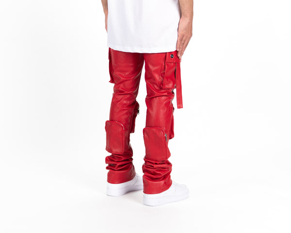 "NEVER LOOK BACK" CARGO FLARE STACK LEATHER RED