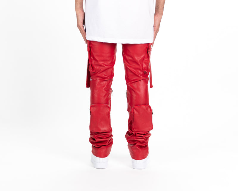 "NEVER LOOK BACK" CARGO FLARE STACK LEATHER RED