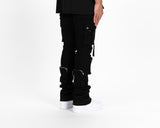 "NEVER LOOK BACK" CARGO FLARE STACK DENIM