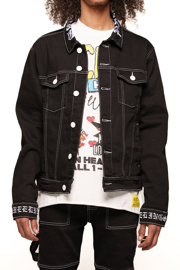 "DEFYING ODDS" DENIM JACKET (JET BLACK/WHITE)