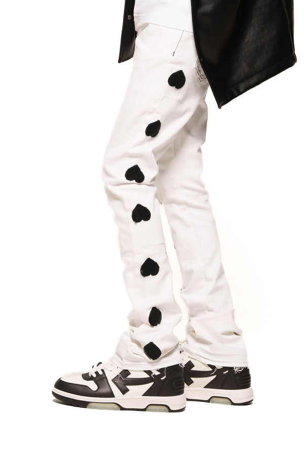 HEARTBEAT OF SUCCESS" FLARE STACK DENIM (WHITE/BLACK)