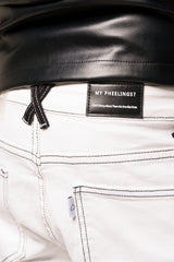 HEARTBEAT OF SUCCESS" FLARE STACK DENIM (WHITE/BLACK)