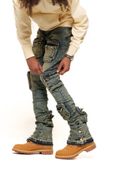 JOURNEY TO GREATNESS"  CARGO FLARE STACK DENIM (NAVY BLUE)