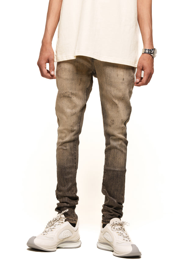 "INNER PEACE" WAX SKINNY DENIM (DARK BROWN)