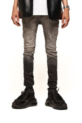 "INNER PEACE" WAX SKINNY DENIM (BLACK TO LIGHT CHARCOAL)