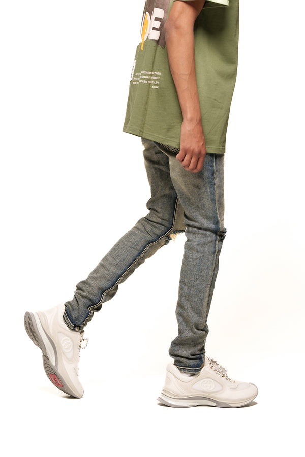 "DETERMINED FORCAST" SKINNY DENIM (MEDIUM BLUE/SAND)