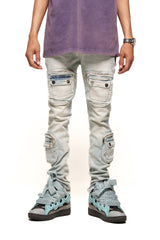 "TIME DON'T WAIT" CARGO SKINNY DENIM (LIGHT BLUE)