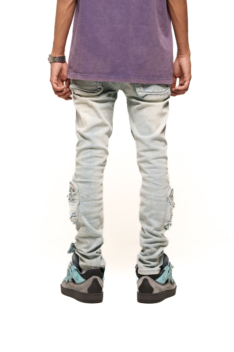 "TIME DON'T WAIT" CARGO SKINNY DENIM (LIGHT BLUE)