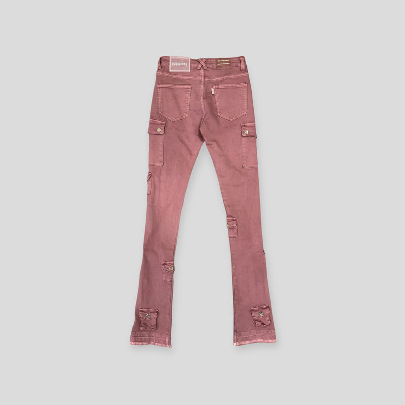 "MY PLEASURE" CARGO FLARE STACK DENIM