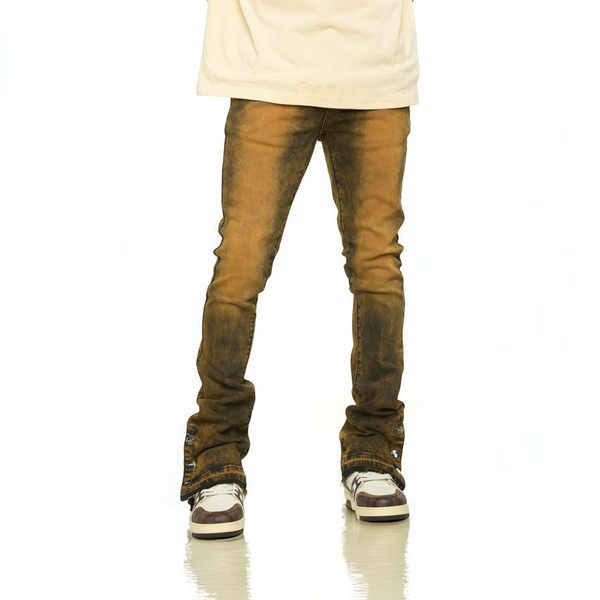 "EMOTIONALLY DRIVEN"FLARE STACK DENIM (BROWN VINTAGE WASH)