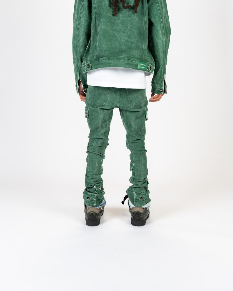 "MY PLEASURE" CARGO FLARE STACK DENIM