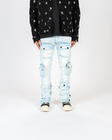 "JOURNEY TO GREATNESS" CARGO FLARE STACK DENIM